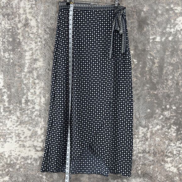 Max Studio Size M Polka Dot Tie Midi Wrap Dress Navy White Stretch Lined - Picture 2 of 8